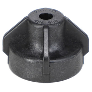 The AGCO Cap - Ag006553 is a black plastic knob with ridges, featuring a central hole and the text "PAT. NO 4660598" etched on its surface. No current product description available.