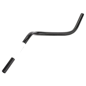 A sleek, black AGCO | Tube - Acw0139460 with an L-shaped metal rod and a crisp white label near the bend, set against a stark white background.