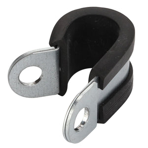 The AGCO | Clamp - Acw1135530, a rubber-lined metal cable clamp featuring two mounting holes, currently does not have an available product description.