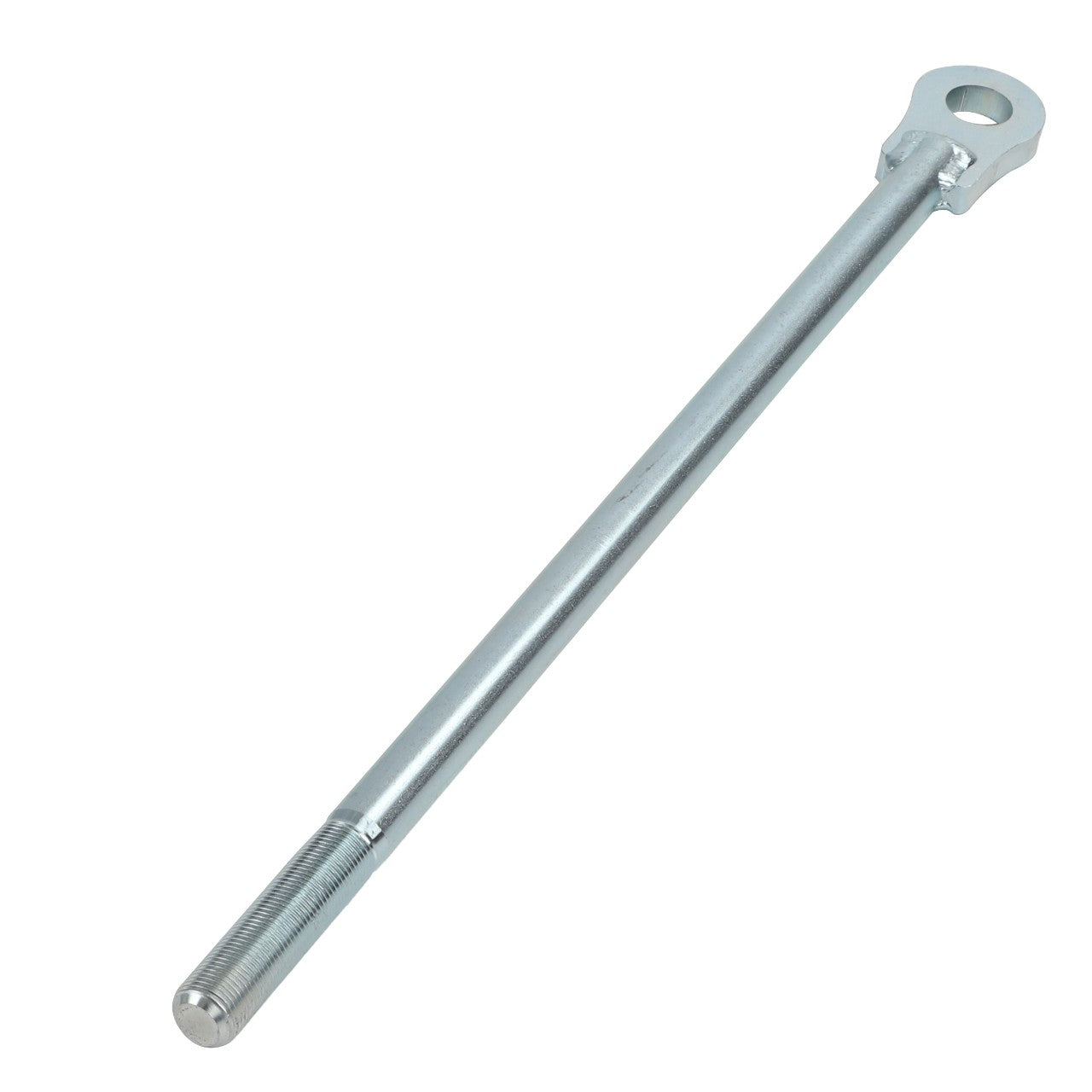 Product Description: The AGCO Stem - Acp0349510 from the brand AGCO is a metal rod featuring a threaded end, a smooth shaft, and an eyelet hole at the top. No additional details are presently available.