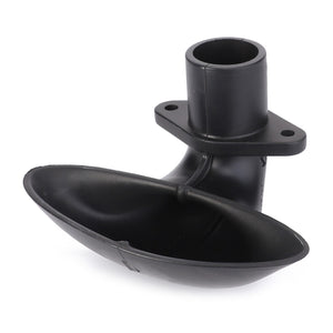 The AGCO | Air Intake Port - 931202090033 is a black plastic automotive gutter drain connector featuring a flanged base and a hollow cylindrical top opening, designed with OE quality to ensure reliable performance in AGCO equipment.