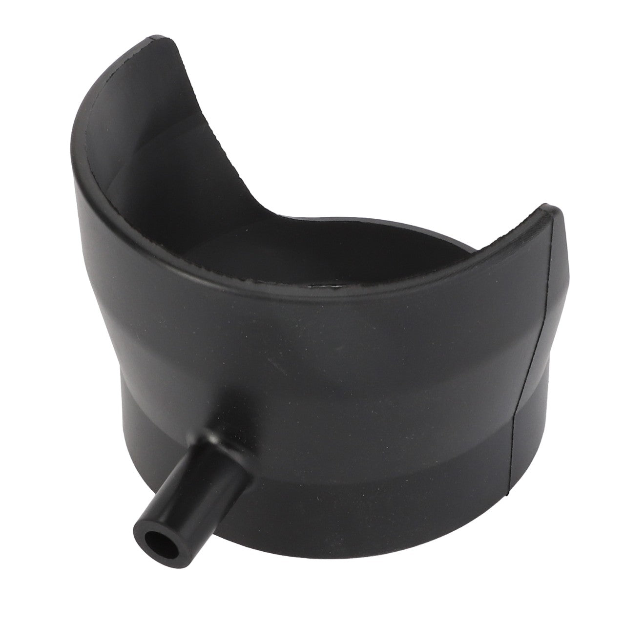 The AGCO Boot - Acp0669610 is a black plastic component designed by AGCO, featuring an ergonomic, semi-circular shape with a protruding nozzle for easy handling.