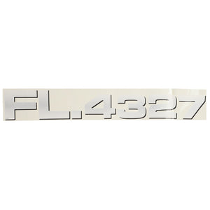 White sign with black capital letters and numbers reading "FL.4327" against a light background. Described as AGCO | DECAL - AL60108007 by the brand AGCO. No further product description information is available.
