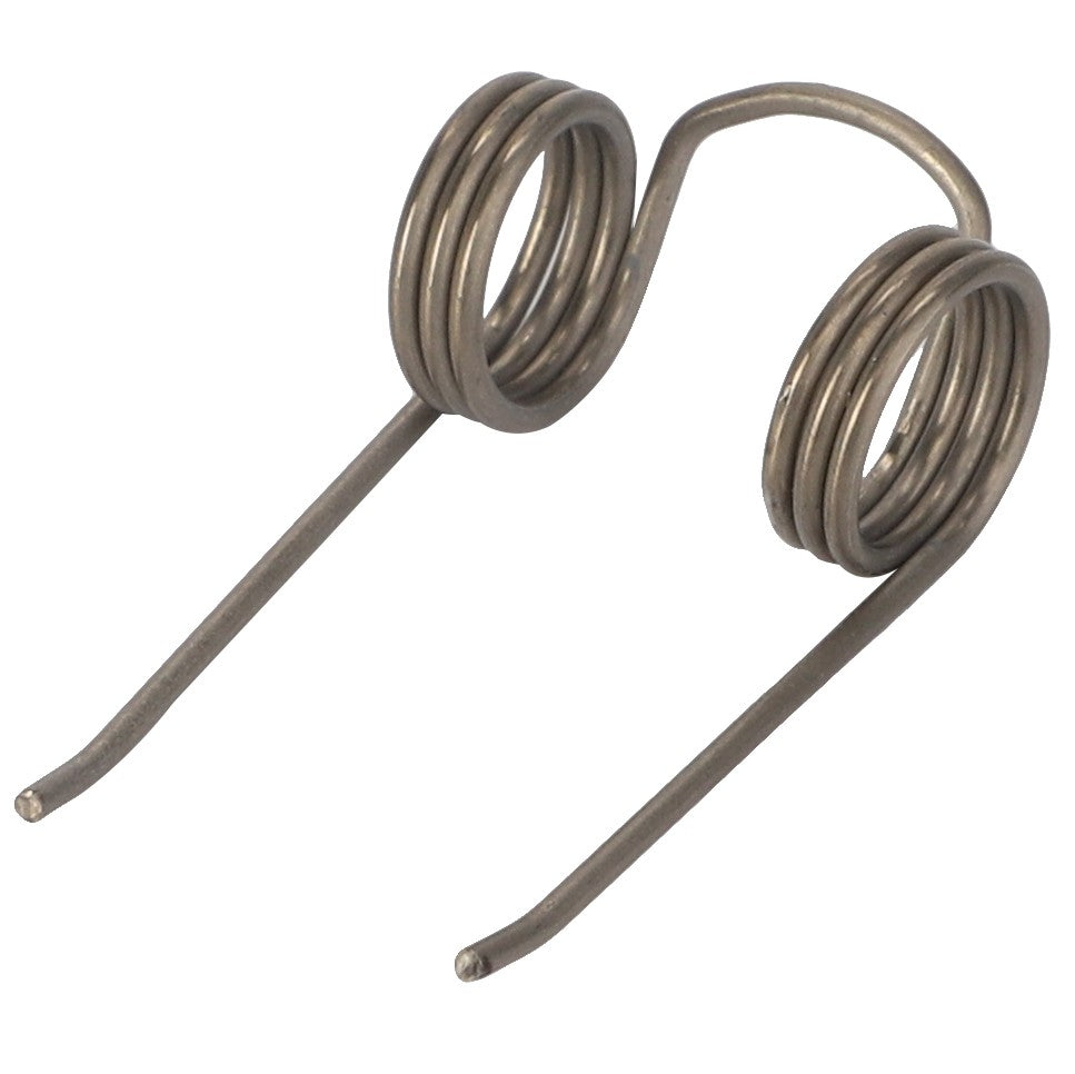 The AGCO | Leg Spring - F258872051040 by AGCO is a metal torsion spring with two coils and extended arms, making it ideal for applications requiring precise tension.