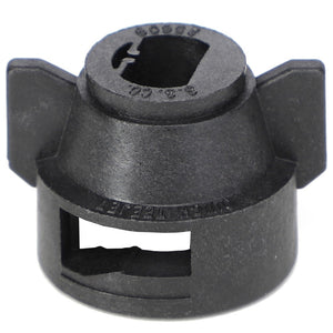 The AGCO Cap - Ag055180 from AGCO is a black plastic automotive part, with a cylindrical shape, featuring a circular top with a slot and two protruding side tabs. No current product description available.