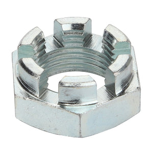 The AGCO | Castle Nut - 3005888X1 by AGCO is a precision-engineered metal fastener featuring six slots, commonly used in mechanical applications to securely fasten bolts.