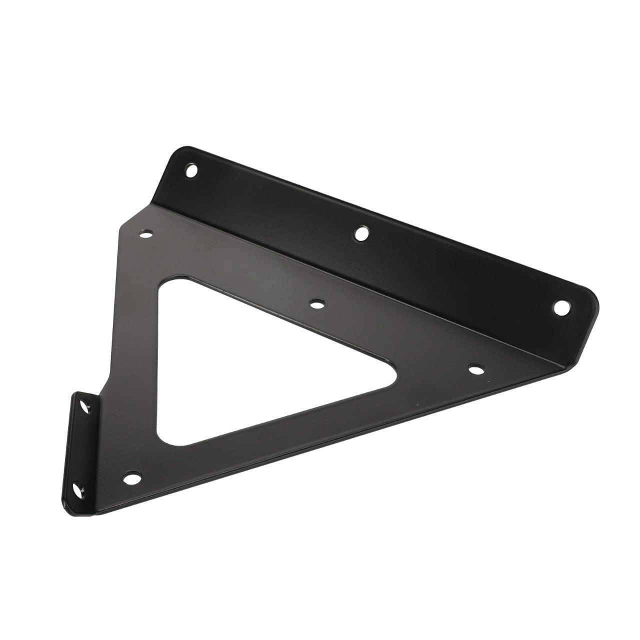 The AGCO | Right Hand Reinforcement (Acx2839600) is a sleek black metal bracket featuring a triangular cutout and multiple screw holes, perfect for various installations.