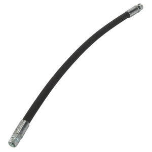 The AGCO | Hydraulic Hose - Acw1714030 from AGCO is a black flexible hose with reinforced metal connectors on both ends, ideal for fluid or gas transfer.