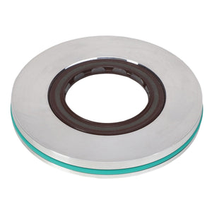 The AGCO | SHAFT SEAL - AG333570 is a metal thrust bearing with a circular shape and an inner ring, featuring a turquoise sealing element. No current product description information is available for further details.