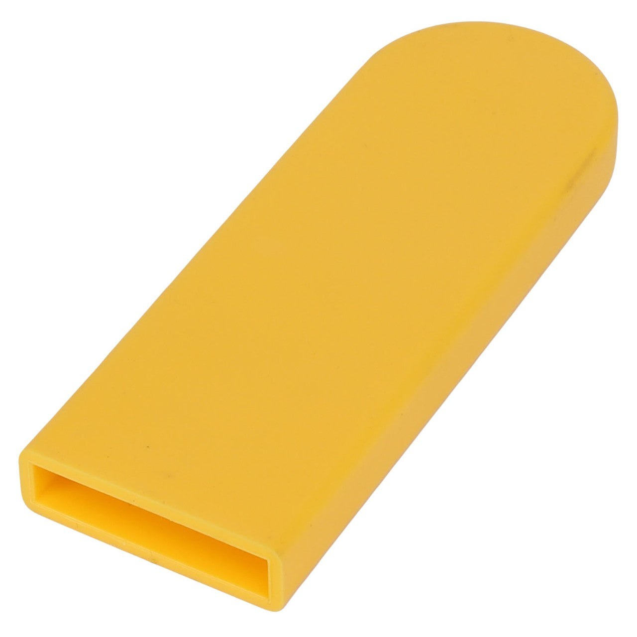 The AGCO | COVER - AL5022144 is a yellow, rectangular plastic object with a rounded end and an open slot at the other end, reminiscent of a USB cover.