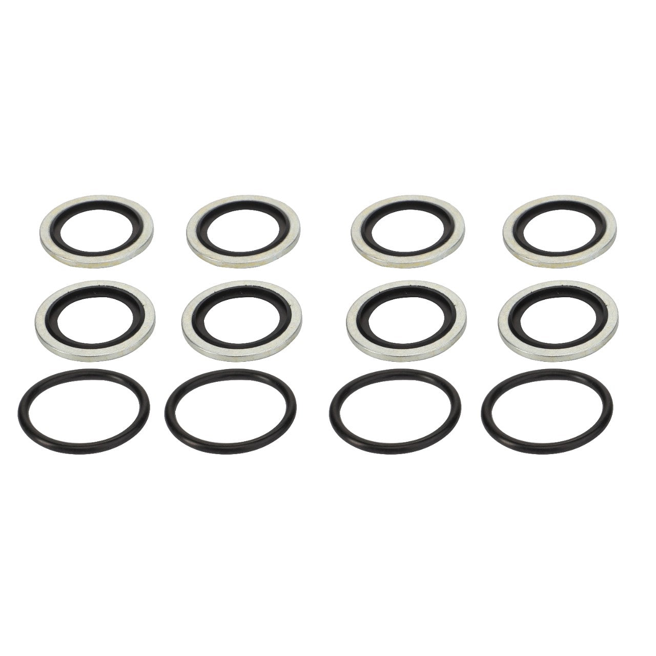 A grid of ten AGCO SEALS KIT washers (Product Number AL5040099), with no current product description information available, arranged in two rows, featuring an alternating pattern of five metal and five rubber washers per row.