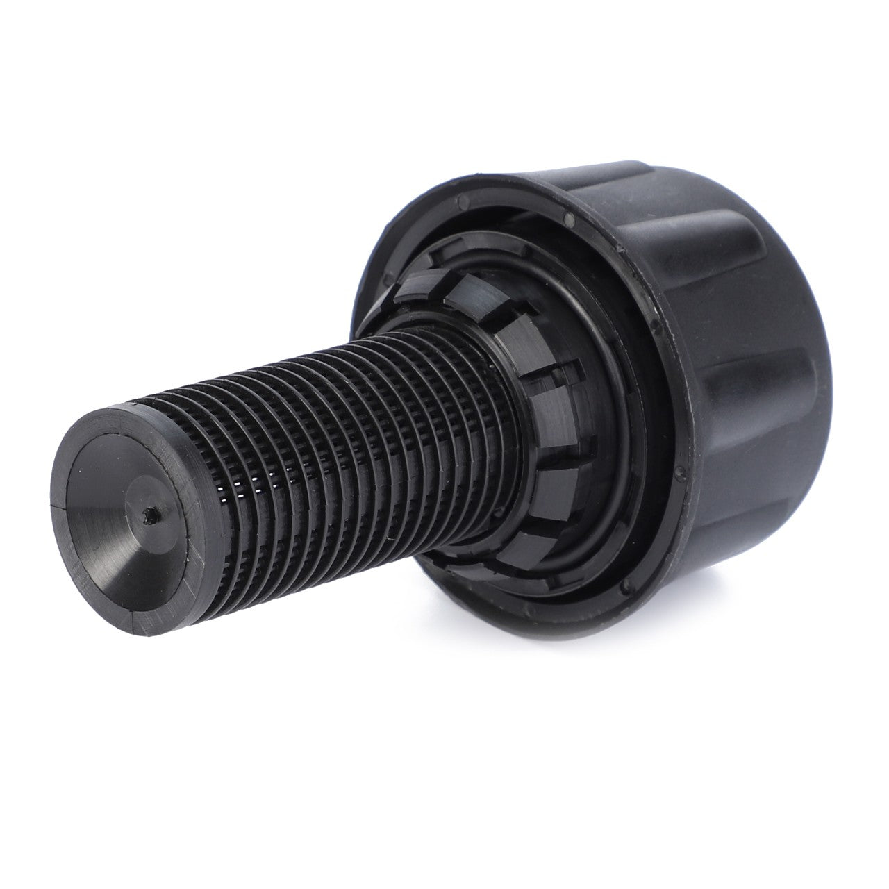 Product Name: AGCO | Hydraulic Tank Cap - D45165801
Brand Name: AGCO

Description: The AGCO Hydraulic Tank Cap D45165801 is a black plastic mechanical component featuring a threaded cylindrical body and a round, textured grip at one end.