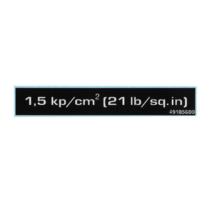 A sleek black label featuring crisp white text reads "1,5 kp/cm² (21 lb/sq.in)" with the number "D49105600" neatly positioned in the corner. The product is identified as an AGCO | DECAL - D49105600 under the brand name AGCO.