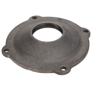 The AGCO BEARING CAP - D26736096 is a round metal component featuring a central hole and three smaller peripheral holes, typically used in machinery or mechanical systems. No current product description information available.