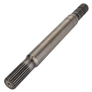 The AGCO Shaft - Acp0384400, manufactured by AGCO, is a metal shaft featuring splines on both ends for mechanical applications in automotive and industrial machinery.