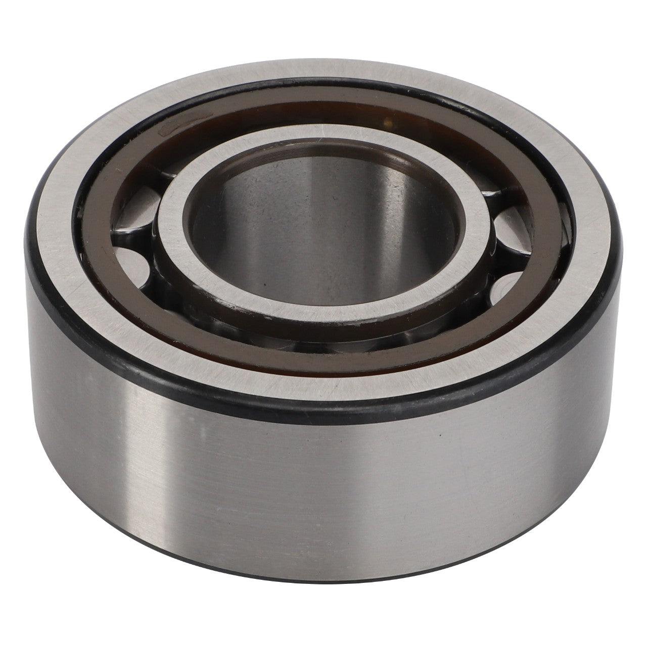 The AGCO Roller Bearing - D41636700, manufactured by AGCO, is a robust metallic component featuring an inner race, outer race, and visible ball bearings arranged in a circular formation, specifically engineered to withstand heavy radial loads.