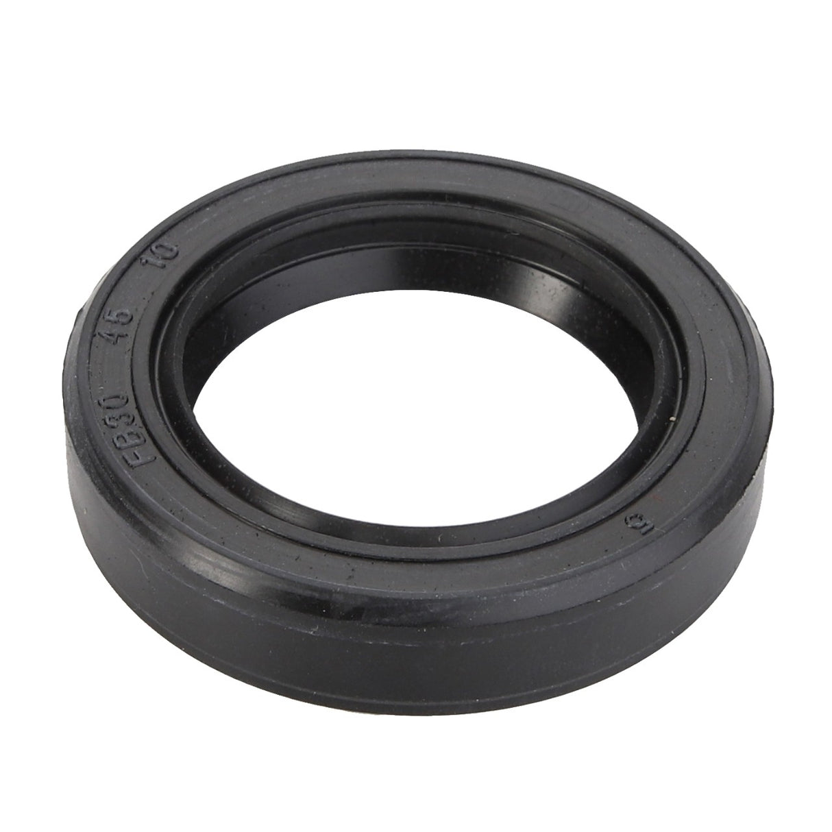 The AGCO | Oil Seal - ACY9601060, a genuine product from AGCO, is expertly crafted from durable black rubber. Its circular shape and inward-facing lip ensure both reliability and performance, while the text engraved on the outer edge adds a touch of detail.