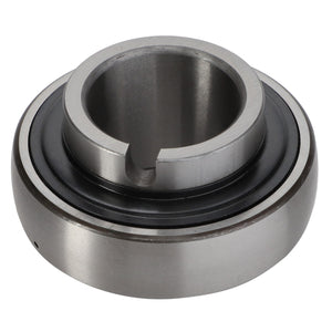 A cylindrical metallic AGCO Deep Groove Ball Bearing (LM97069893) featuring an indented slot on top and a black inner ring, used in machinery and mechanical systems, commonly compatible with Massey Ferguson models.