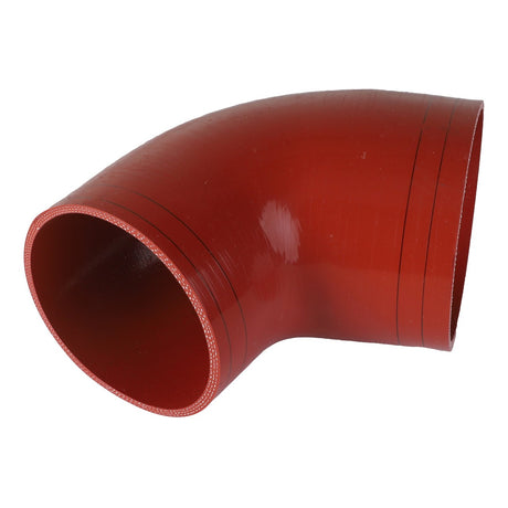 The AGCO Rubber Elbow - Acw4646310 is a red, 90-degree silicone elbow pipe with a smooth finish, designed for fluid or air flow applications.