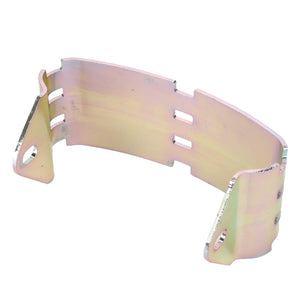 The AGCO Bracket - Acw2111980 is a metallic, curved bracket featuring cut-out slots and a hole on each end for mounting. Currently, there is no additional product description information available.