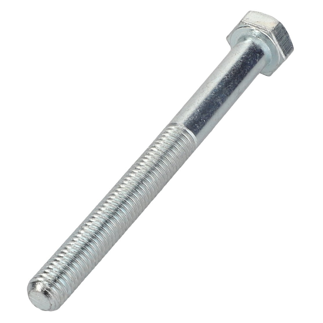 Close-up of the AGCO Hex Cap Screw - Acp0669980, featuring a metallic shaft with partial threading and a hexagonal head at one end. The shiny surface reflects light beautifully.