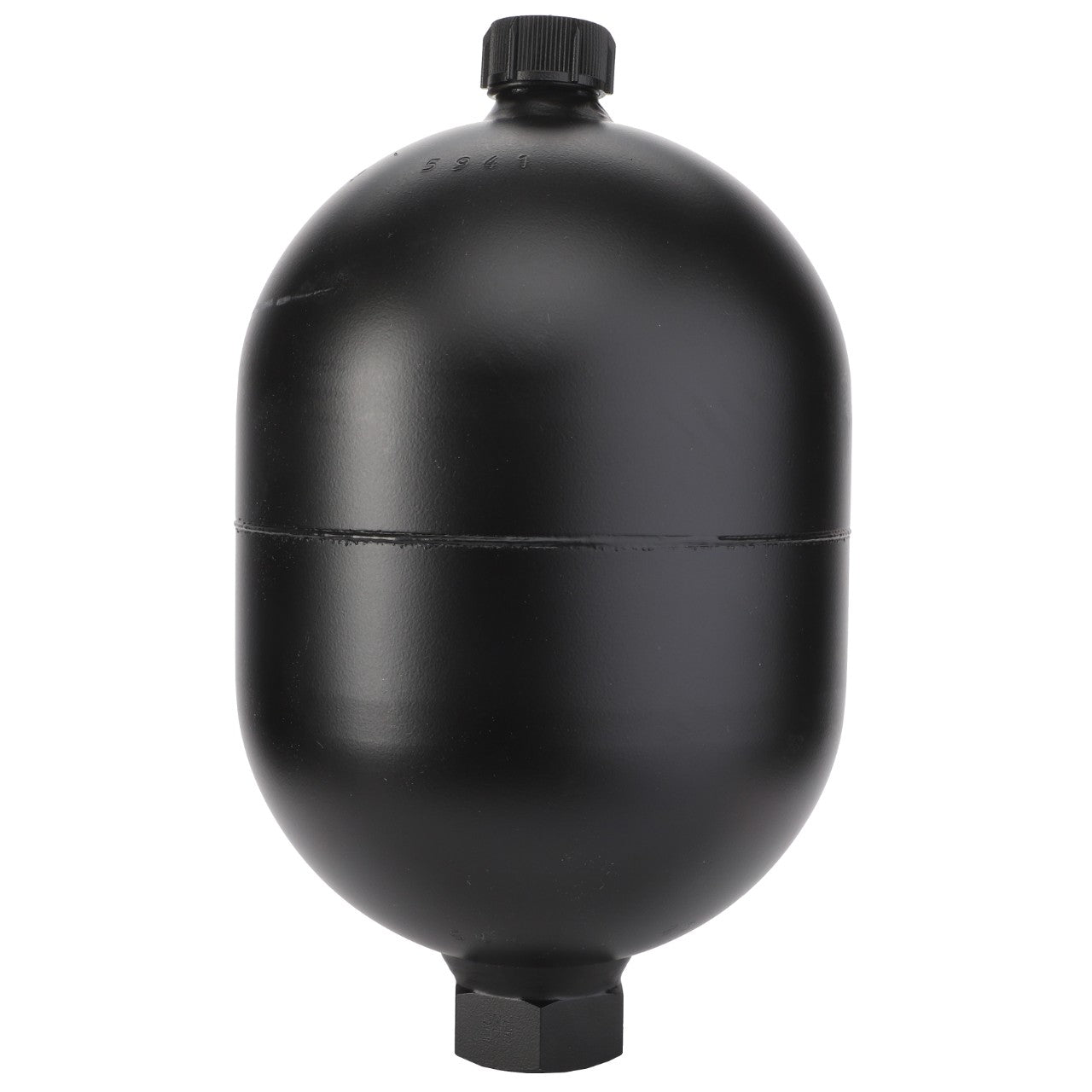 The AGCO Diaphragm Accumulator (Acw0484370) is a 2.8-liter, black, cylindrical pressure tank featuring a cap on top and a threaded connector at the bottom, making it ideal for energy storage in various systems.