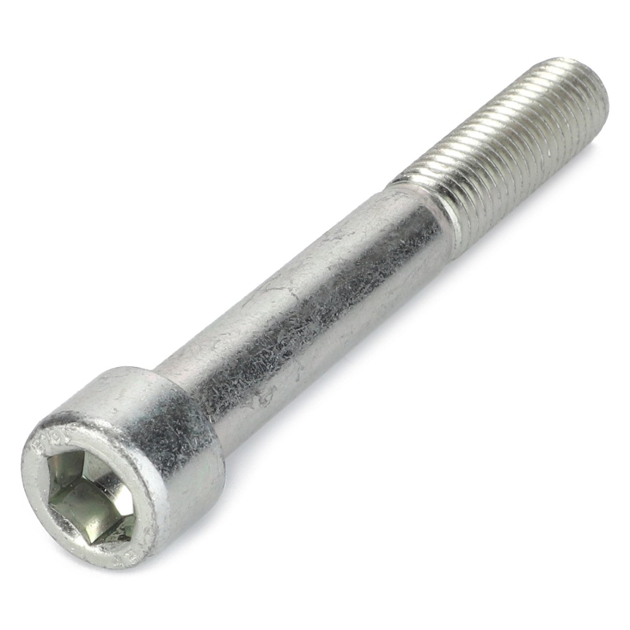 Close-up image of an AGCO | Hex Socket Head Capscrew - 3009302X1 with a metallic finish and a threaded end, lying on a white surface. No current product description available for this AGCO product.