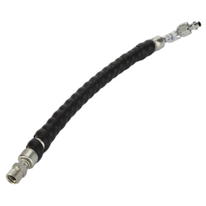 The AGCO Hose - Acw3348980 is a flexible black hose with metal fittings on both ends, designed for use in various mechanical or hydraulic systems. Note: No current product description is available for this item.