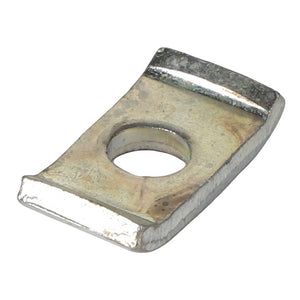 The AGCO Clip - 732914M1 is a metal rectangular plate featuring a central circular hole and slightly elevated edges, designed for compatibility with Valtra Models.