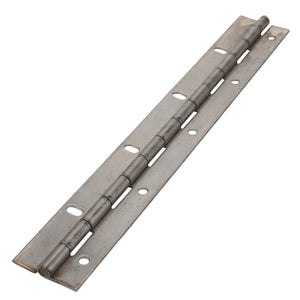 The AGCO | HINGE - AG324178 is a long, metallic continuous hinge with multiple screw holes along its length, designed for joining and enabling the pivoting movement of two parts.