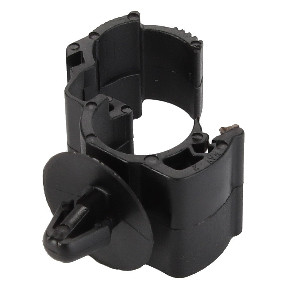 No current product description information is available for the AGCO Clamp - Acw2005330, a black plastic automotive clip featuring a round base and a segmented cylindrical body.