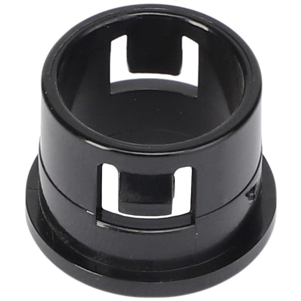 The AGCO Height Control Valve, model AG727025, is a cylindrical black plastic component featuring square cutouts around the sides. It is designed likely for holding or encasing another part. Note that no further product description information is currently available.