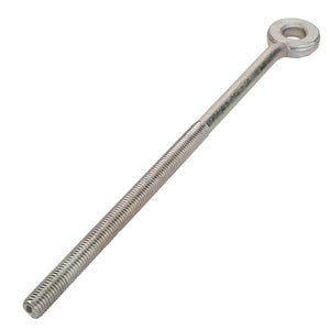 The AGCO Tie Rod - La300114394 is a robust metal eye bolt with a threaded shaft and a circular loop at one end, ideal for securing materials.