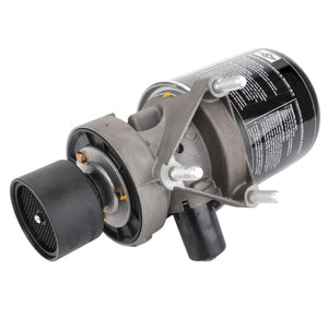 The AGCO | Engine Air Filter - Acw7496960, designed by AGCO, features a black plastic filter housed in a cylindrical metal casing with mounting bolts and various connectors, ensuring optimal filtration efficiency for enhanced engine protection.