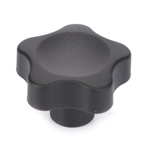 AGCO | Wing Nut - 4353001M1, a black plastic star knob with a matte finish, features five rounded points and a cylindrical base, making it ideal for Fendt Models or Massey Ferguson Models.