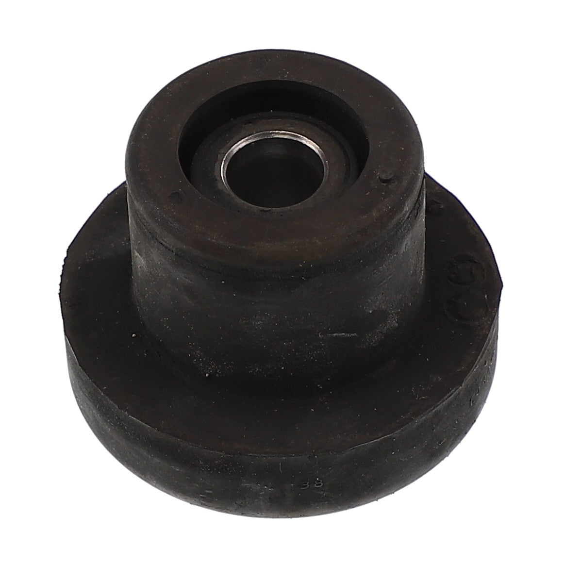 An AGCO | RUBBER - AG601276 black rubber bushing with a metal sleeve in the center, commonly utilized as a vibration isolator in automotive or industrial machinery applications.