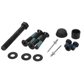 A set of AGCO fastening parts, including various screws, washers, pegs, and black caps (Part Number: F931502030260), arranged on a white background.