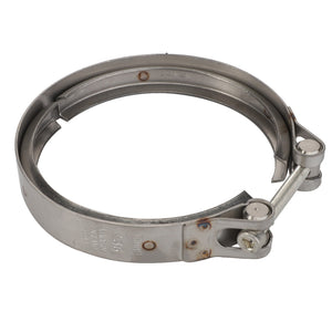 The AGCO | Clamp - Acx3532890 is a stainless steel V-band clamp with a screw fastener, perfect for securing pipes and fittings in both automotive and industrial applications.