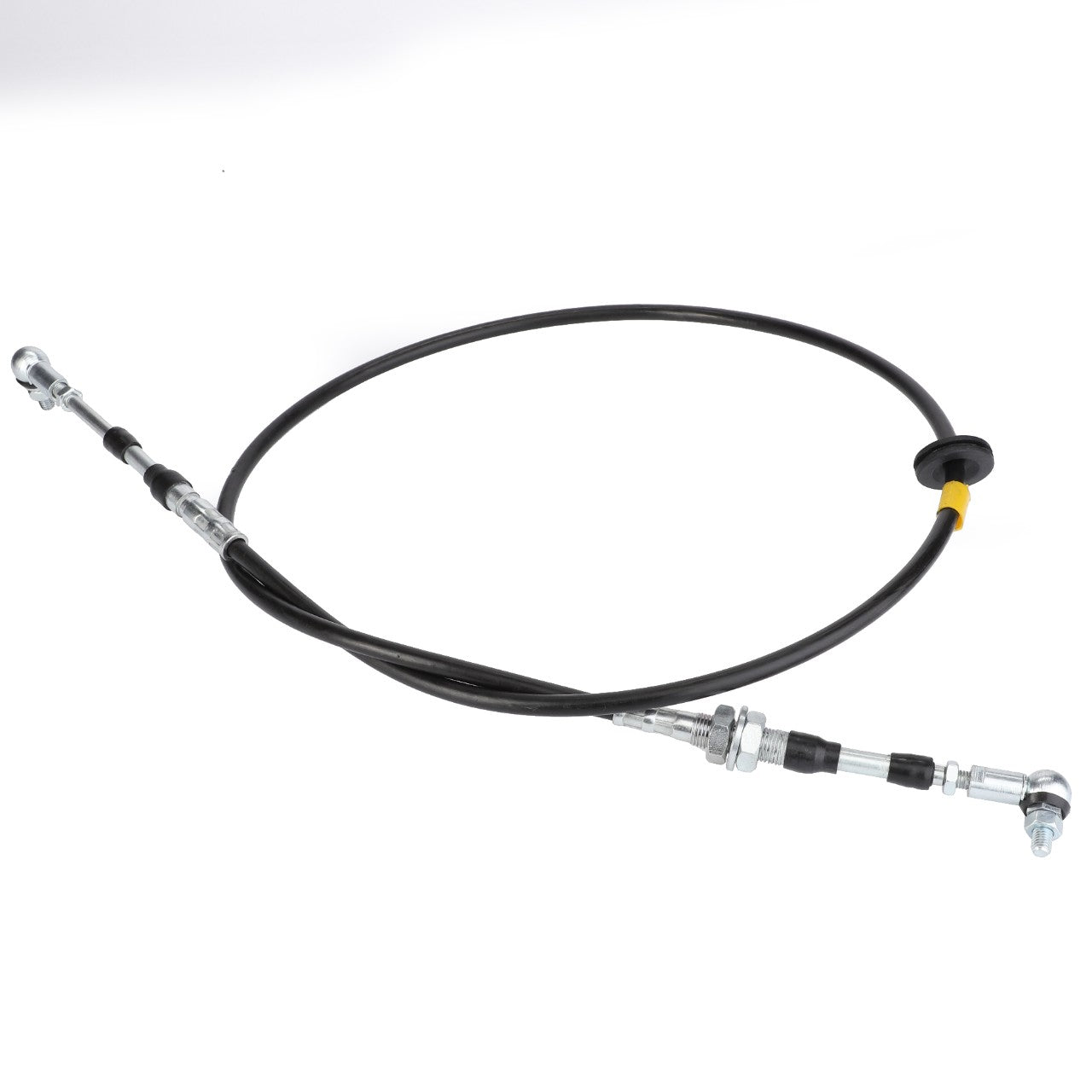 An AGCO automotive shift lever cable, with metal end fittings and a rubber grommet, coiled in a loop on a white background, compatible with Valtra models (Product: 3786477M1).