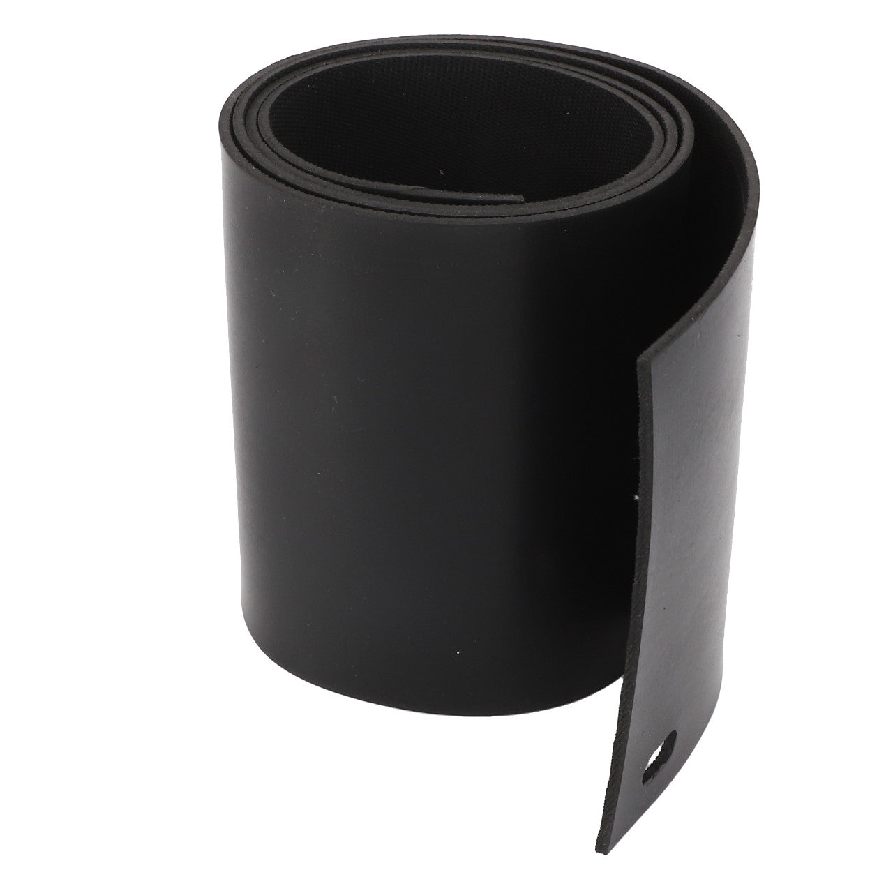 A roll of AGCO | Canvas - La322060950 with one end slightly unrolled, revealing a smooth, flexible texture and a hole near the edge, perfect for various industrial applications.