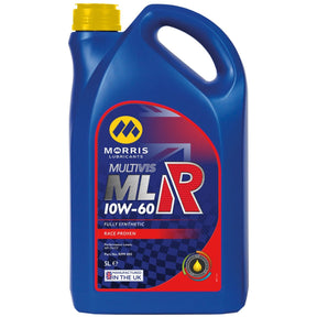 A 5L container of AGCO Oil - VACC3803, which is a fully synthetic 10W-60 motor oil perfect for racing, compatible with Massey Ferguson engines, featuring a blue body and a yellow cap.