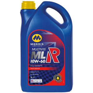 A 5L container of AGCO Oil - VACC3803, which is a fully synthetic 10W-60 motor oil perfect for racing, compatible with Massey Ferguson engines, featuring a blue body and a yellow cap.