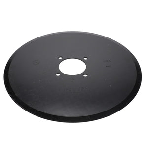 A black, circular metal disc with a central hole and additional smaller holes around it, possibly part of an advanced tool or machine component—specifically the AGCO Disc Blade - Acp0000680 from AGCO.