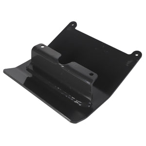 AGCO | Protector Skid - Fel13476809 is a black metal mounting bracket with two screw holes on a flat base and raised edges, designed to be compatible with Massey Ferguson models.