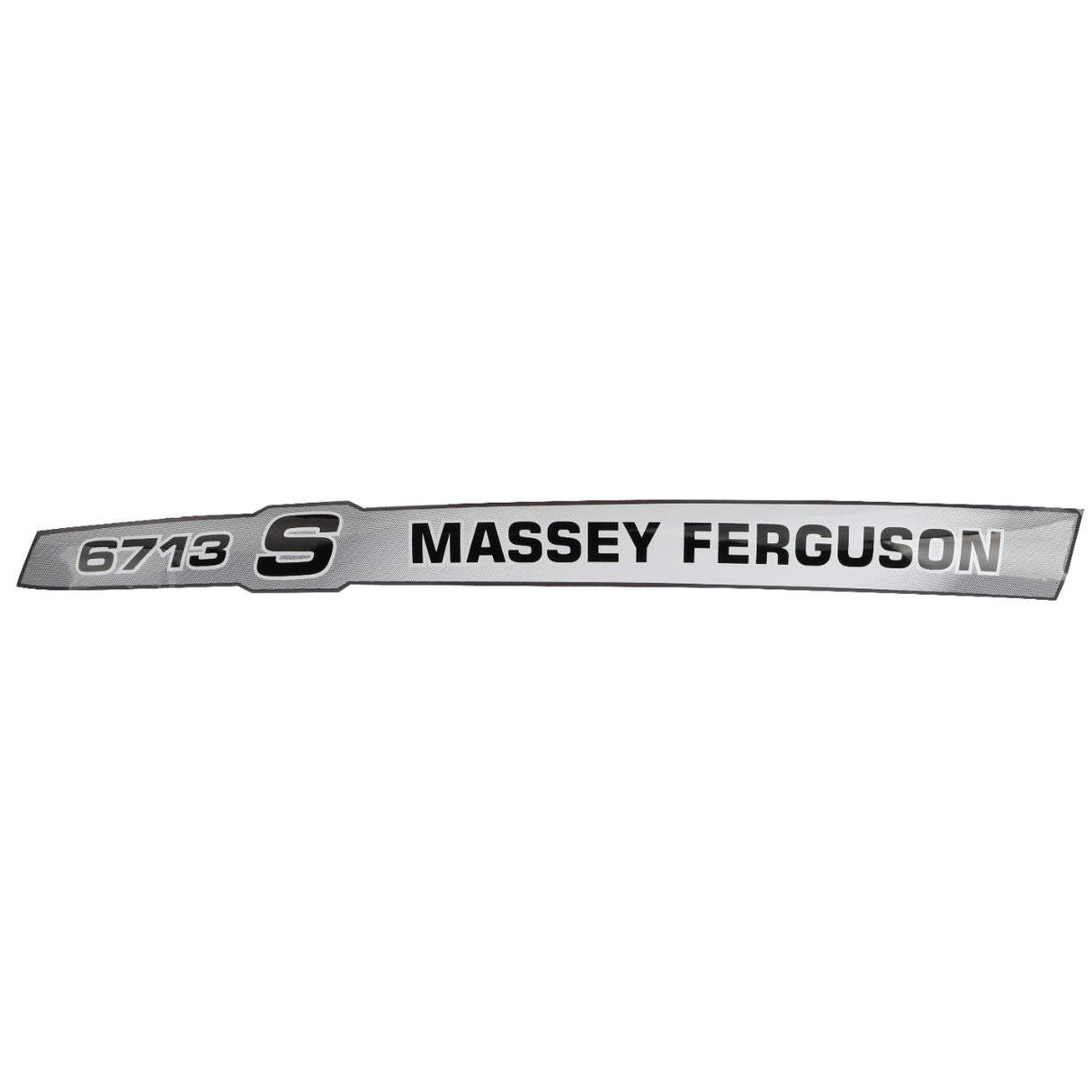 Silver AGCO Decal - Acw3587150 featuring the Massey Ferguson 6713 S badge with black text on a white background. No current product description information is available.