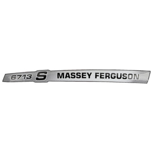 Silver AGCO Decal - Acw3587150 featuring the Massey Ferguson 6713 S badge with black text on a white background. No current product description information is available.