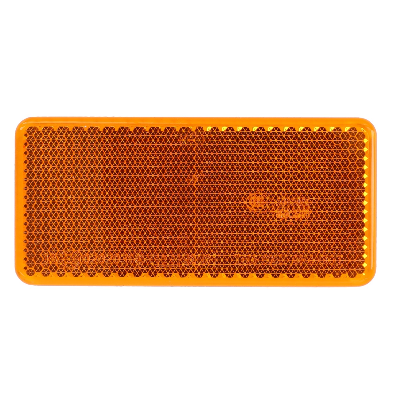 The AGCO Reflector - D45084600 is a rectangular orange reflector featuring a honeycomb pattern and rounded edges, designed to ensure optimal illumination.