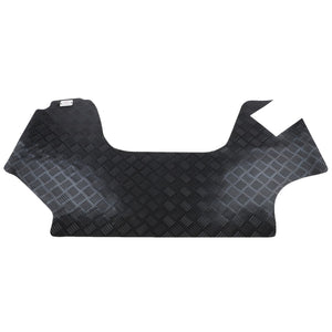 The AGCO | Floor Mat - Acp0621370 by AGCO is an industrial black rubber mat with a textured diamond plate pattern, precisely cut into a specific shape for optimal fitting purposes.