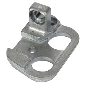 The AGCO | PIVOT PLATE - ACP0525800 is a metal mounting bracket featuring two circular holes and a protruding threaded section for attachment. For ordering questions, please contact our support team.