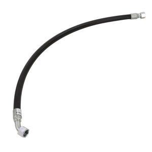 The AGCO | Hydraulic Hose - Acw0901680 is a flexible black hydraulic hose featuring metal connectors on both ends.